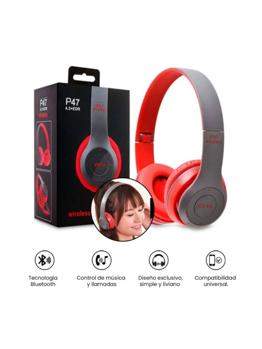P47 Wireless Bluetooth Headphones - Foldable Over-Ear Headset
